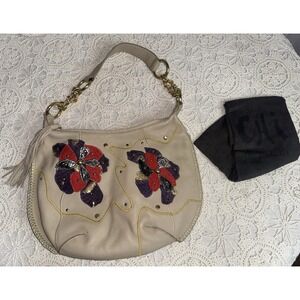Vtg NEW Chi by Falchi Floral Leather Pebbled Shoulder Handbag SnakeSkin Cream